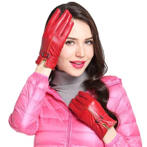 2018 Fashion Women's Genuine Leather Gloves Soft Sheepskin Leather ...