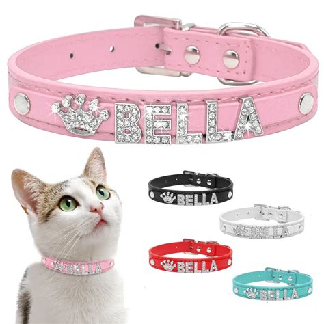 Personalized Cat Collar Rhinestone Puppy Small Dogs Collars Custom for ...