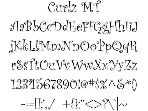 Font Alphabet Styles: Curlz MT