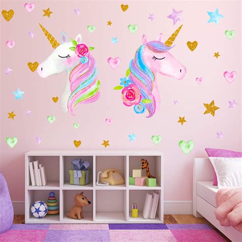 2 Sheets Large Size Unicorn Wall Decor,Removable Unicorn Wall Decals ...