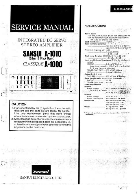 Download "Sansui A 1000 Service Manual" free