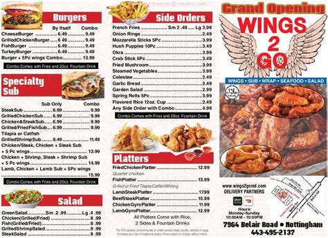 Online Menu of Wings 2 Go Restaurant, Nottingham, Maryland, 21236 - Zmenu