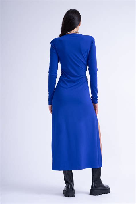 Electric Blue Midi Dress With Side-Knot – Bluzat