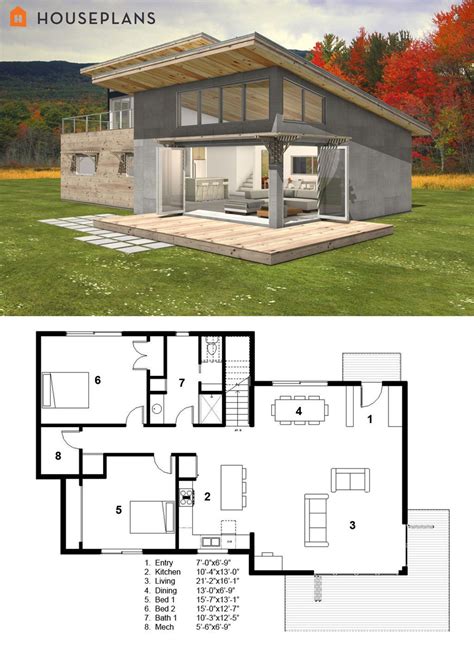 Small Modern cabin house plan by FreeGreen | Energy Efficient House ...