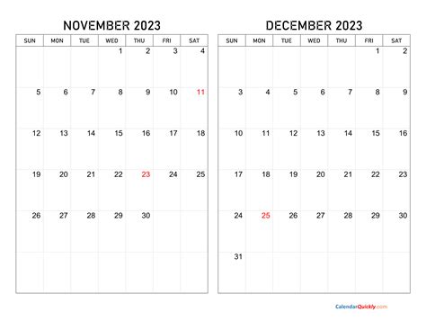 Printable Blank Monthly Calendar November 2023 - Printable Online