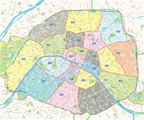 Plan arrondissements Paris - Carte arrondissements Paris (France)