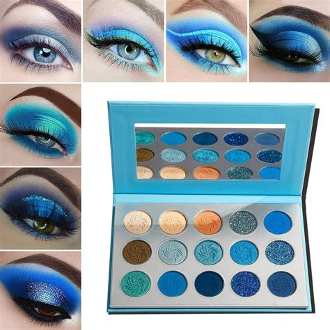 Blue Eyeshadow Palette Makeup,Afflano Pro Matte Glitter Highly ...