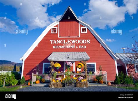 Tanglewoods restaurant and bar in a red barn in Waterbury, Vermont, USA ...