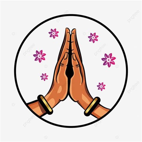 Namaste Hand Illustration With Flower, Namaste Hands Clipart, Namaste ...