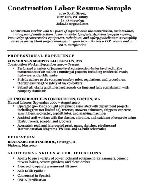 Free Resume Template For Construction Worker