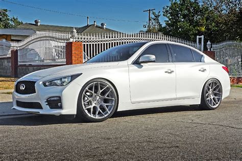 Infiniti Q50 White with Avant Garde M590 Aftermarket Wheels | Wheel Front