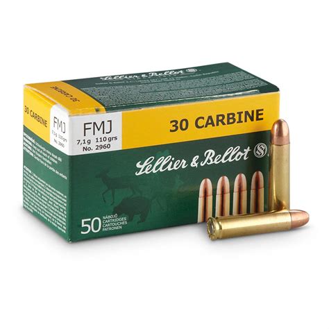 Sellier & Bellot, .30 Carbine, FMJ, 110 Grain, 50 Rounds - 85638, .30 ...