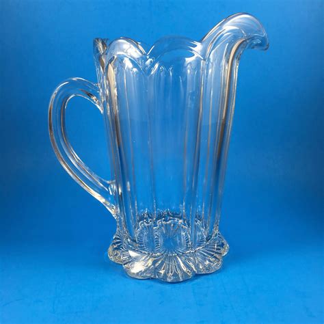 Vintage Paneled Clear Pressed Glass Pitcher with Scalloped Rim | Etsy ...