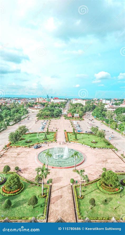 Top View on Patuxai Park in Vientiane, Editorial Photo - Image of ...