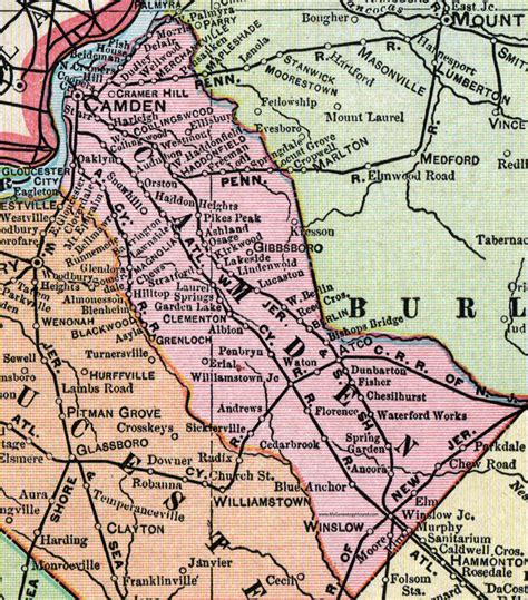 Camden County, New Jersey, Map, 1905, Cram, Collingswood, Haddonfield ...