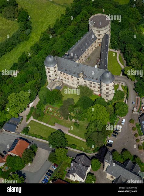 Aerial view, Wewelsburg, hill Castle in the district Wewelsburg town ...