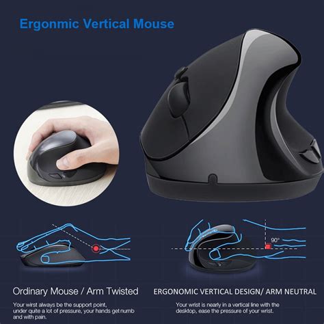 Ergonomic Mouse Vertical 2.4GHz Wireless Connection Optical Sensor USB ...