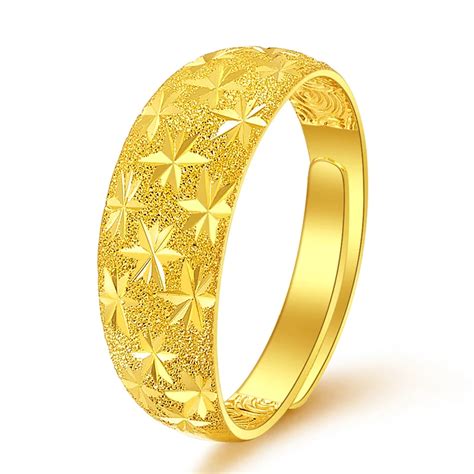 Pure 24K Yellow Gold Ring 999 Gold Women Sandstone Full Star Ring -in ...