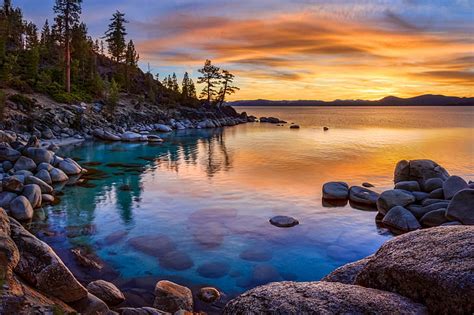 HD wallpaper: California, Lake, Lake tahoe, Nevada, stones, sunset ...