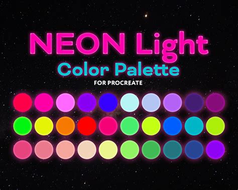 Neon Color Palette, Futuristic Light Color, Procreate Palette ...