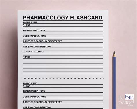 Printable Pharmacology Flashcard Template Plus Notes Sheet | Etsy