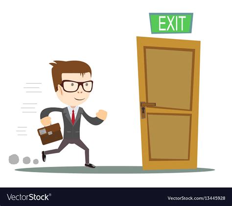 Exit businessman running to opened door Royalty Free Vector