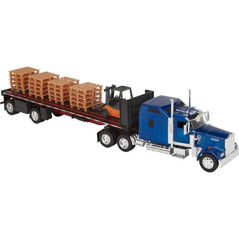 Die-Cast Truck Replica — Kenworth W900 Flatbed with Forklift, 1:32 ...