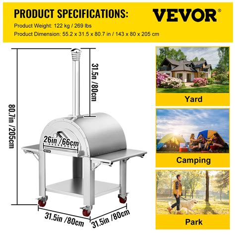 VEVOR 32" Wood Fired Artisan Pizza Oven, 3-Layer Stainless Steel Pizza ...