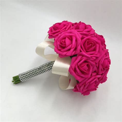 Hot Pink Roses Wedding Bouquet