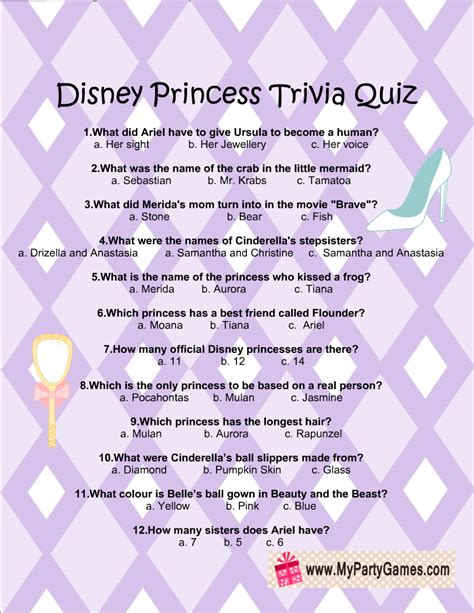 Free Printable Disney Princesses Trivia Quiz