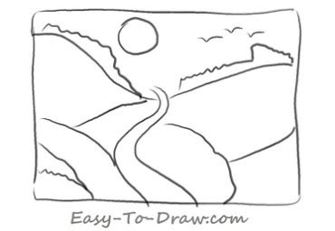 How to draw a plentiful cartoon river valley for kids » Easy-To-Draw.com