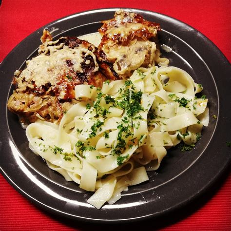 Veal Steak at a Creamy Mushroom Sauce, with Tagliatelle : r/EuropeEats