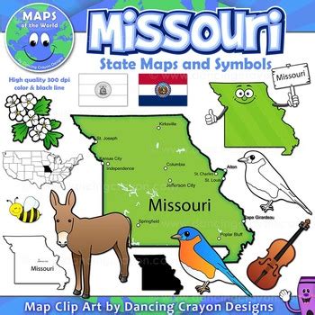 Missouri State Symbols and Map Clipart by Maps of the World | TpT