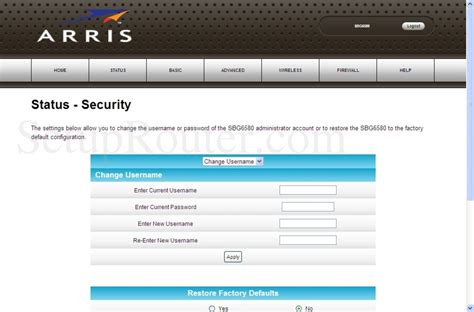 Arris SBG6580 Screenshot Security