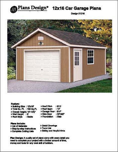 12 X 16 Garage Shed / Workshop Building Project Blueprints Plans ...