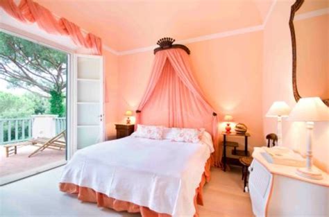 Lovely peach/pink/coral with white and dark wood accents. Simply ...