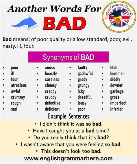 Another word for Bad, What is another, synonym word for Bad? Every ...