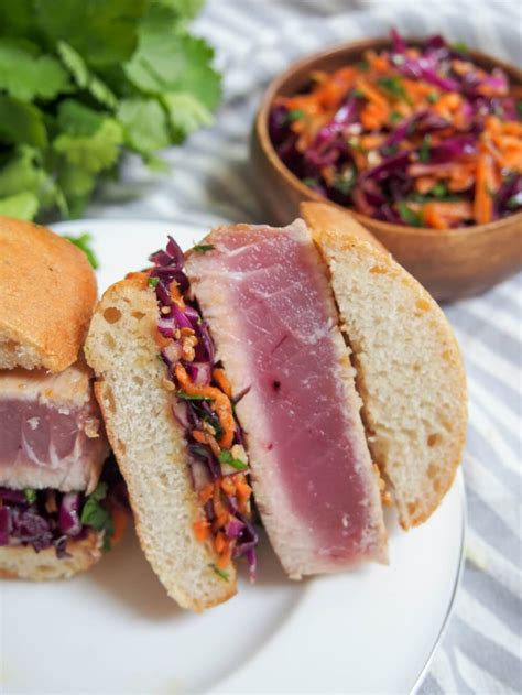 Seared tuna sandwich with Asian sesame slaw - Caroline's Cooking