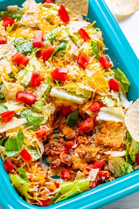 Easy Layered Taco Salad (with Ground Beef!) - Averie Cooks