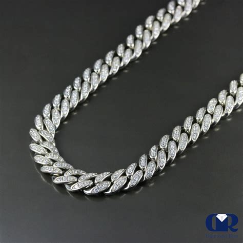 Men's Diamond Miami Cuban Chain Necklace 14K White Gold 30" 9mm