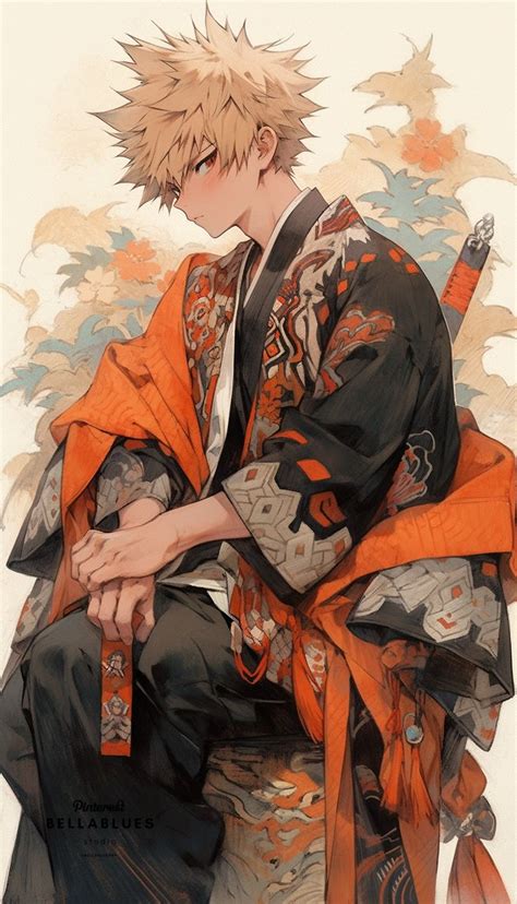 Katsuki Bakugou in Kimono: Explosive Elegance art from My Hero Academia ...