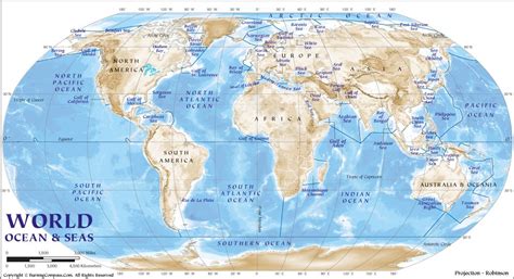 Map Of The World With Oceans And Seas Labeled - Florri Anna-Diana