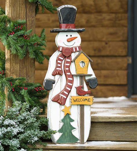 Rustic Wooden Snowman Welcome Accent | Decorative Garden Accents ...