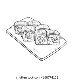 Hand Drawn Sushi Roll Sketch Style Stock Vector (Royalty Free ...