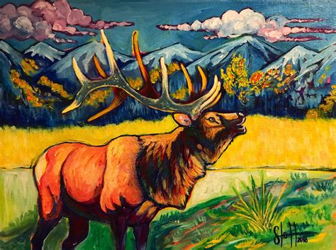 FINISHED Art Elk Painting American Elk Wapiti Elk Deer | Etsy UK