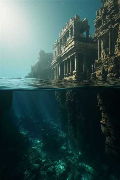 The Mystical Sunken City A Half-Submerged View of Atlantis in Crystal ...