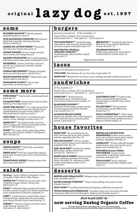 Menu of Lazy Dog Sports Bar & Grill in Erie, CO 80516