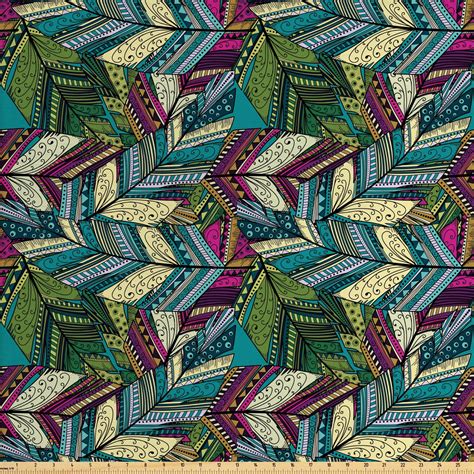 Abstract Fabric by The Yard, Exotic Feather Pattern Colorful Design ...