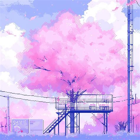 Premium AI Image | pixel art background anime style Pink tree