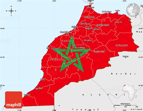 Flag Simple Map of Morocco, single color outside, borders and labels ...